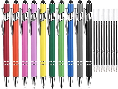ENLACE Ergonomische Kugelschreiber Hochwertig 10 Stück Schwarz Kugelschreiber aus Metall,1,0 mm Kuli Druckkugelschreiber,Kugelschreiber Set mit 10 Kugelschreiberminen für Büro,Haushalt,Schule