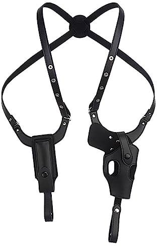Schulterholster, vertikales Pistolenholster für die meisten Arten von Pistolen, Leder-Schulterholster, passend für Glock 17, 22, 31, Sig P220, P226, P227 und 1911 in voller Größe (schwarz) (Schwarz)