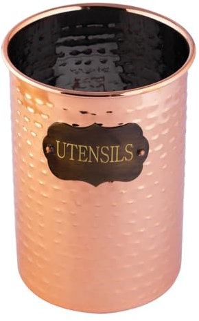 POSHGRAM Copper Utensil Holder - Premium Stainless Steel with Elegant Copper-Plated Finish, Spacious 5.5” Diameter x 7.5” Height Design, Sturdy Base, Ideal for Kitchen Accessories