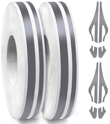 Spurtar Zierstreifen Auto Autofolie, Motorrad Aufkleber Fahrradaufkleber, Autofolie Glänzend Auto Sticker Tuning Außen Deko, 2 Rollen x 9,8 m (Grau),5mm Streifen + 2.5mm Lücke + 2.5mm Streifen