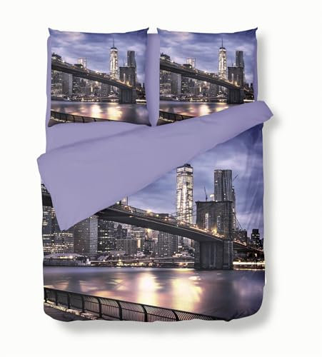 Bettwäsche 135X200cm Blick Auf Die Brooklyn Bridge in New York Bettbezug Set, Weich Bettbezüge-Sets 3 Teilig Mikrofaser Bettbezug Mit Reißverschluss Und 2 Kissenbezug, Jugendliche Kind Bettwäsche-Sets