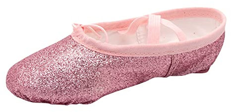 Kinder Mädchen Ballett Spitzenschuhe Kleinkind Pailletten Ballettschläppchen Tanzschuhe mit dem genähten Band und Silikon Zehenpads für Mädchen Womens Professionelle (Pink, 30 Little Child)
