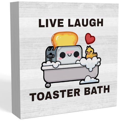 Divertente decorazione per il bagno Live Laugh Toaster Bath Sign Dark Humor Fans Gift Half Bagno Toilette Farmhouse Toilette Bagno Ospite Mensola Decorazione Cartello in Legno 12,7 x 12,7 cm
