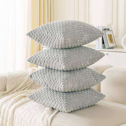 Ci & Ci 4er Set Boho Deko Kissenbezug 40x40 cm, Grau Kissen Sofakissen Dekokissen Zierkissen, Flauschig Kissenbezüge Kissenhülle für Sofa Couch