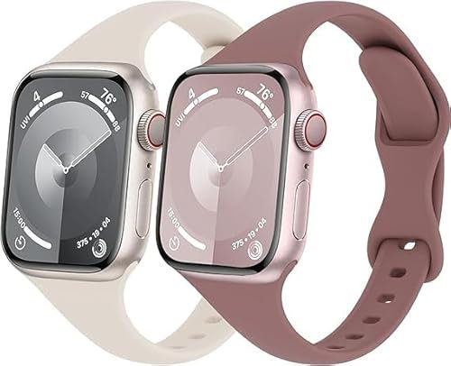 Schlank Sportarmband für Apple Watch Armband 40mm 41mm 44mm 45mm Ultra/2 49mm iWatch Armbänder 38mm 42mm 46mm Herren/Damen,Dünn Weich Silikon Band für Apfelband Series 10 9 8 7 6 5 4 3 2 Se 2nd