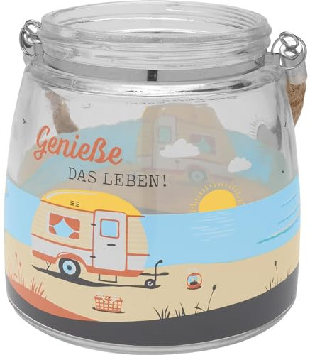 Gruss & CO Windlicht mit Spruch Meer | Glas, Höhe 12 cm, geflochtener Tragegriff aus Naturgarn | Geschenk, Geburtstag, Fernweh, Reise | 48428