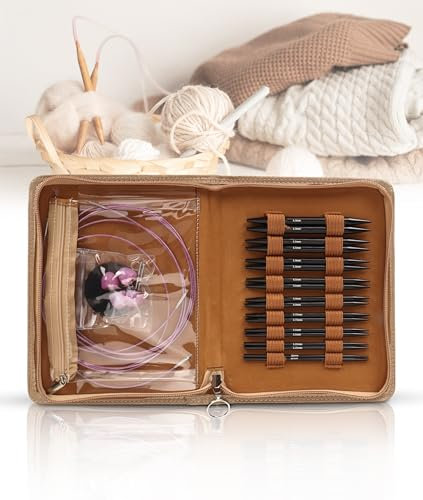 Interchangeable Circular Knitting Needle Set, 9 Pairs of Circular Knitting Needle Set, 3 to 6mm Metal Knitting Needles Set with Ergonomic Handles and Storage Bag, for Weaving Project
