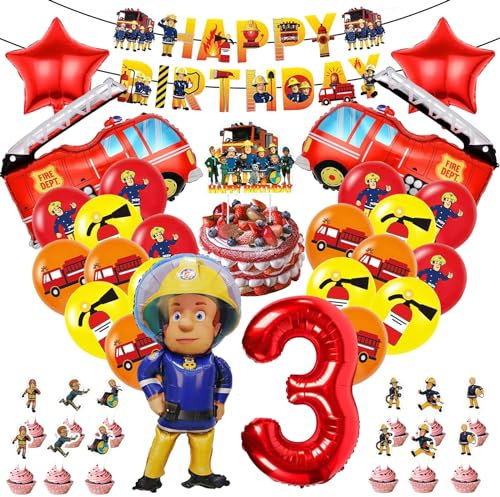 Feuerwehr Geburtstag Deko 3 Jahre Feuerwehr Luftballon Feuerwehr Deko Kindergeburtstag 3 Jahre Junge Luftballon 3 Geburtstag Feuerwehr Tortendeko für Kindergeburtstag Party Dekoration
