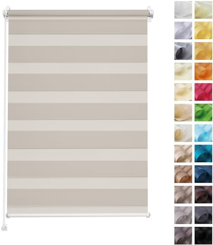 Rettika Doppelrollo ohne Bohren, klemmfix - Grau Braun, Breite: 60cm, Höhe 150 - Rollos für Fenster ohne Bohren, Fenster rollos für innen, Duo Rollo