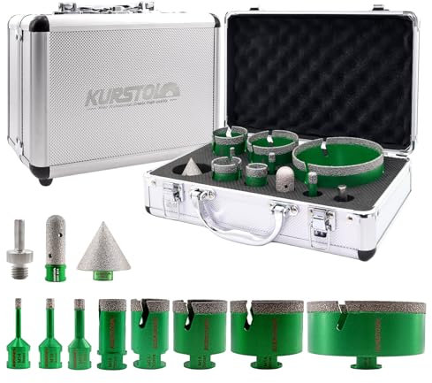 KURSTOL Forets Diamant Carrelage - 6/8/10/25/35/50/68/110mm Trépan de Forage+20mm Fraise+50mm Foret Chanfrein+Adaptateur pour Porcelaine Carrelage Granit Marbre
