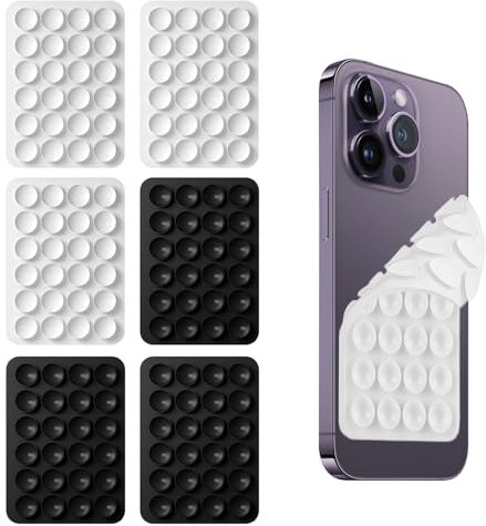 FunnAura 6PCS Double Suction Phone Case for Iphone and Android Cellphones, Silicone Smartphone Sticky Pad Grip Black
