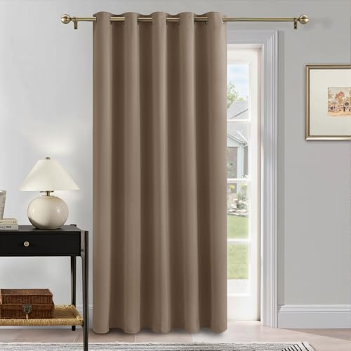 PONY DANCE Large Door Curtain - Single Panel Blackout Thermal Curtain for Living Room Bedroom Privacy Noise Reducing Drape with Eyelet, 66 in Width x 84 in Drop, Mocha, 1 Panel