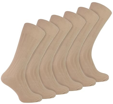 Sock Snob 6er Pack Herren Socken Gerippt Baumwolle Atmungsaktiv Socken mit Komfortbund (39-45, Beige)