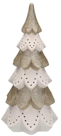 Albero di Natale in ceramica bianco oro con Led cm Ø14xh29