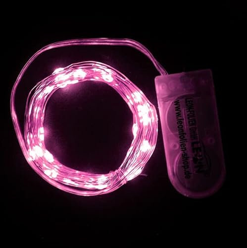 Mini LED Lichterkette Pink mit Batterie 2 Meter 20 LEDs Kupferkabel Wasserdicht Draht Klein Dekoration Weihnachten Halloween Drahtlichterkette für Innen DIY Hochzeit
