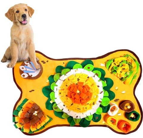 Excoutsty Interaktives Schnüffelteppich und Intelligenzspielzeug für Hunde, Schnüffelmatte Hund und Katzen, 64 x 43cm, Gelb