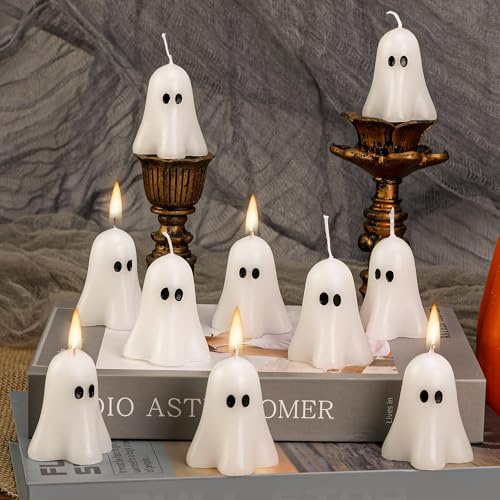 Halloween-Geisterkerzen, 5,8 x 4,1 cm, Weiß, 10 Stück | Niedliche Geisterkerze, Halloween-Dekoration für Zuhause, Partyzubehör, Tischplatte, abgestuftes Tablett, Mittelstück