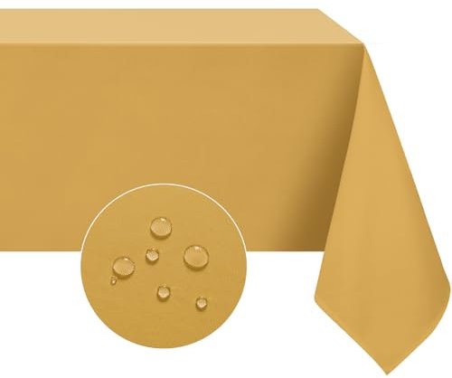 Softalker Tischdecke 140 x 240 cm Weichnachten Gold Rechteckig Abwaschbare Tischdecken Wasserabweisend und Fleckschutz aus 210 GSM Polyester Silvester Tischtuch für Outdoor Geburtstags Party Herbst