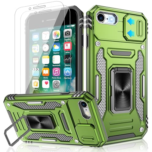 Jshru for iPhone SE 2022 & 2020 Case with Screen Protector,iPhone 7/8 case,[Built-in Camera Cover],Ring Kickstand Phone Cover for iPhone SE 4.7'',Green