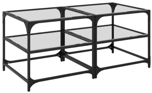 vidaXL Couchtisch 2 STK., Beistelltisch mit Glasplatten, Kaffeetisch Sofatisch für Wohnzimmer, Glastisch Wohnzimmertisch, Transparent Stahl