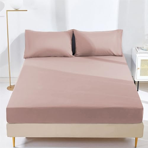 AR Ware King Fitted Sheet non Iron Wrinkle, 25cm Deep Ultra Soft Microfiber Elastic Fitted Bed Sheets easy care, Fade Resistant (Blush)