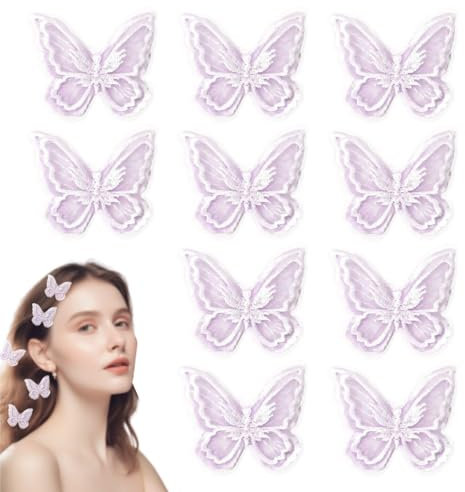 Lot De 10 Pinces À Cheveux Papillon Double Couche, Pinces À Cheveux Brodées, Accessoires Pour Cheveux, Accessoires Pour Cheveux Pour Femmes Et Filles (Violet)