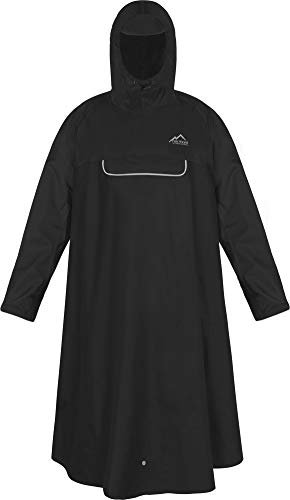 normani Unisex Regenponcho EXTRA Lang mit Ärmeln und Brusttasche für Damen und Herren - Brusttasche und 3M™ Scotchlite™ Reflektor - 100% Winddicht - 100% Wasserdicht Farbe Dunkelschwarz Größe L/XL