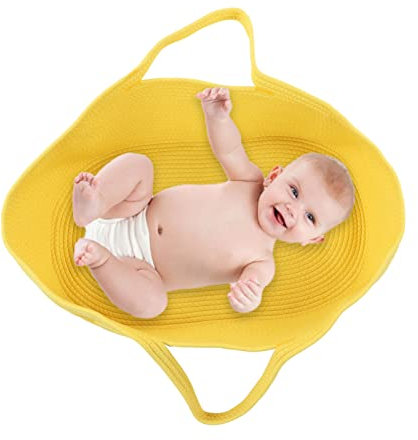 ZenithAur Baby Moses Basket Baby-Schlafkorb, faltbares tragbares Baumwollseil-Nestbett mit Matratzenauflage für Wohnzimmer, Schlafzimmer, Kinderzimmer (Gelb)