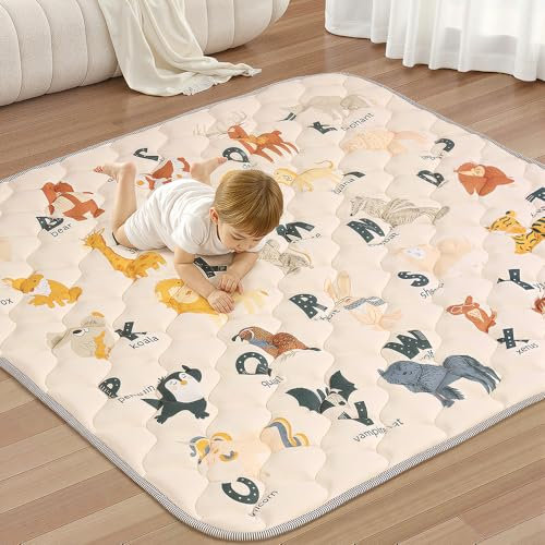 COMOMY Krabbelmatte Baby 127x127x2,5cm, Extra Dicke und Weiche Spielmatte Baby Faltbar, Rutschfeste Schadstofffrei Krabbeldecke für Baby, Baby Play Mat für Laufstall (Beige)