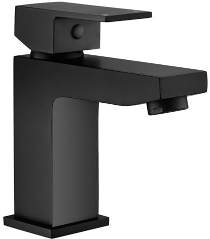 Bathroom Sink Taps Black Basin Taps Mixers, Modern Square Bathroom Taps Mono Single Lever Basin Mixer Tap for Bathroom, Washroom, Cloakroom, Matte Black
