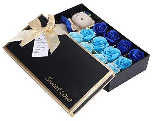Künstliche Rosen-Bär-Puppen-Geschenkbox, Romantisches Zum Valentinstag, Jahrestag, Heimdekoration mit Künstlicher Rose, Künstlicher Rose, Seidenrose (12 Blumen + Kleiner Bär mit