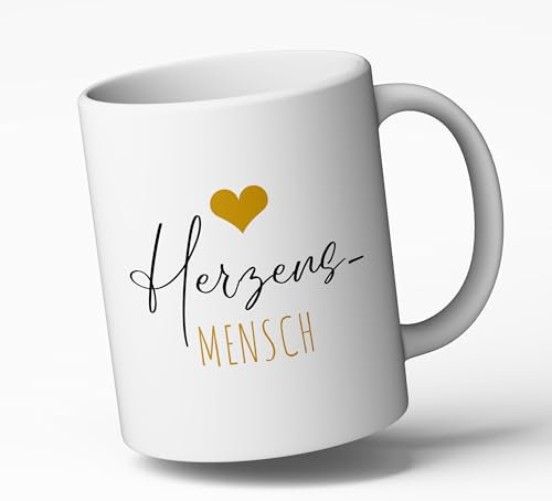 Spruch-Tasse Herzensmensch - Spülmaschinenfest- das ideale Geschenk (Weiss)
