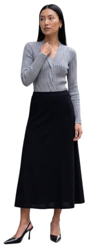Roman Jersey Skirt for Women UK - Ladies Midi Maxi Floral Animal Print Autumn Winter Swing Smart Casual Office Cocktail Party Going Out Evening Holiday Cruise - Size 18 - Noir
