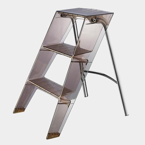 Klappleiter aus Acryl, 3 Etagen, Regal und Stuhl, leicht, tragbar und platzsparend, Braun