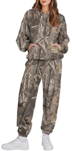 Camouflage Trainingsanzüge Für Damen, 2-teiliges Set Mit Camouflage Kapuzenpullover Und Ahornblatt Print, Übergroßes Sweatshirt Lounge-Sets (style4,M)