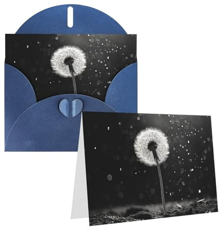 LHCVSFGW Grußkarten Pusteblume Schwarz und Weiß Blanko Notizkarten mit Umschlägen Geburtstagskarten 15,2 x 10,2 cm Halbgefaltete Hochzeitskarten Perlpapier Neujahrskarte Lustige Dankeskarten für alle