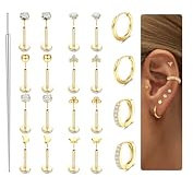KRFY 10Pcs Tragus Piercing Ohrringe Gold 16G Hypoallergene Piercing Ohr Set Chirurgenstahl Ohrringe Creolen für Damen Herren 14K Kleine Flat Ohrstecker Conch Labret Nasen Piercings Schmuck