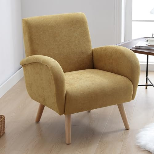Ya-Home Sessel Wohnzimmer Loungesessel aus Chenille Polstersessel mit Holzbeinen, Clubsessel Sofa für Wohnzimmer/Schlafzimmer, Gelb