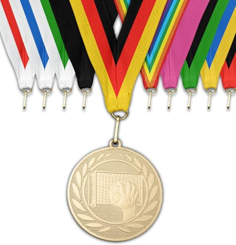 pokal-fabrik.de - Handball-Medaillen 30 Stück optional mit Wunschtext aus Metall - Handballmedaille Gold - Medaillen Kinder mit Band nach Wahl/Gravur für Vereine