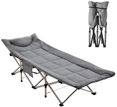 PLMNBQWE Klappbett Tragbares Klappbett für Erwachsene Stabile Metallstruktur Gästebett Faltbar mit Schaumstoffmatratze und seitlichen Aufbewahrungstaschen für Schlafzimmer