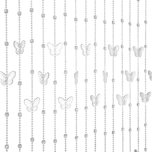 BECHAEO Y2K Schmetterling Kristall Perlenvorhang für Tür Acryl Tür Perlen Hängender Raumteiler Y2K Mädchen Home Shop Party Hochzeit Dekor Klar Schmetterling 90,2 x 180,3 cm