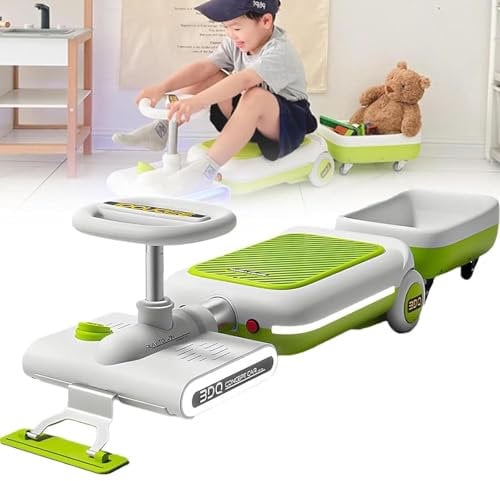 Go Kart Mop, Electric Wiggle Car Kids Electric Go Kart, Go Kart Clean Portable Ride On Race Car, Go Kart with Floor Cleaning Function Indoor Use Educational Gift green