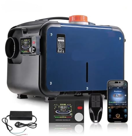 Diesel Heater Air 12V 8KW Portable with Bluetooth Smart App Remote and LCD Control 12V 24V DC Parking Heater for Car Truck RV Camper Van Boat Fast Heating Quiet Diesel Heating System