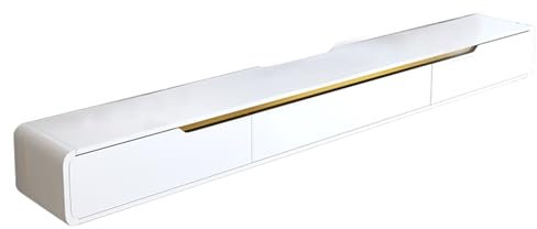 Meuble TV mural avec tiroirs et espace de jeu 180 cm, console multimédia pour divertissement, meuble TV moderne, meuble multimédia flottant blanc
