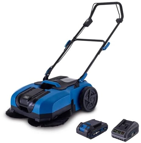 Scheppach Akku Kehrmaschine C-S610-X Kehrbesen mit 2Ah Akku & Ladegerät | 20V-IXES-Serie | 610mm Arbeitsbreite | max. Flächenleistung 2000 m² | 20L Kehrbehälter | Softprofil-Räder & 360°-Lenkrollen