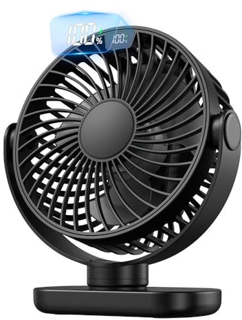 Jsdoin Ventilateur de Bureau USB 4 Vitesses Super Silencieux avec Affichage LED Batterie 5000mAh Charge Rapide USB C Inclinaison Automatique 90 pour Bureau Maison Exterieur Chambre Sur Table Desktop
