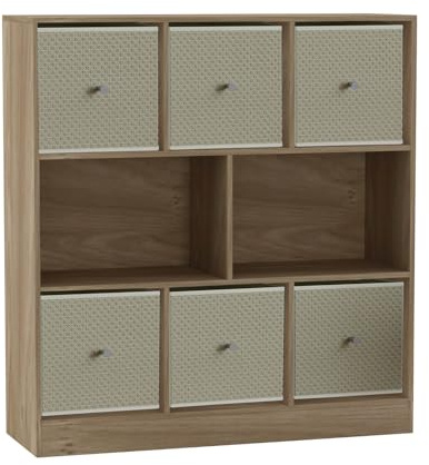 URBNLIVING 8 Cube Asymmetrical Bookcase with 6 Fabric Storage Drawers, Modern Freestanding Shelving Unit for Books, Toys & Decor, Engineered Wood Organizer Cabinet for Home & Office