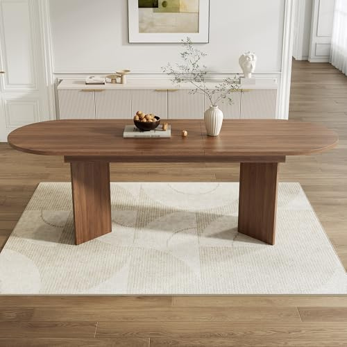 FAYICIC Ausziehbarer Esstisch 160/200 x 80 cm, geeignet für 4–6 Personen, mit abgerundeten Ecken, verdickte Tischplatte, ausziehbarer Esstisch im einfachen Stil (Nussbaum)