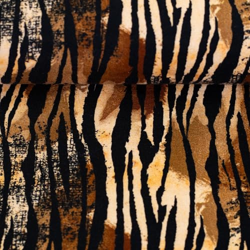 Baumwolljersey LESKA – Leo- und Tigerprint - Jersey Stoff Meterware – Ökotex 100 Klasse 1 – für Damen- und Kinderkleidung (Tiger, schwarz-beige-braun)