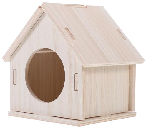 Hohopeti Hamster Holzhaus Versteck und Spielhaus aus Natürlichem Holz für Zwerghamster Meerschweinchen und Eichhörnchen Kleines Robustes Haustierunterkunft mit Tunnel und